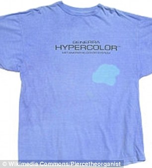 Hypercolour tshirt containing thermochromatic crystals that change colour when touched