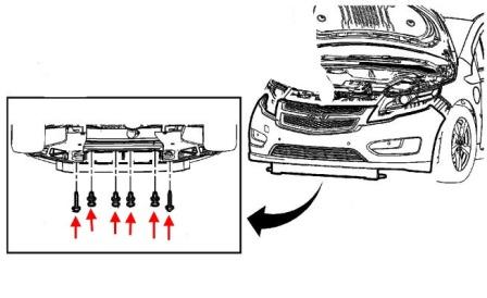 the scheme of fastening of the front bumper of the Chevrolet Volt