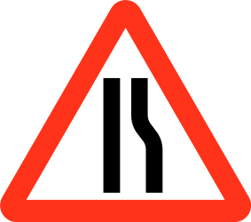 Traffic sign of Bangladesh: Warning for a road narrowing on the right