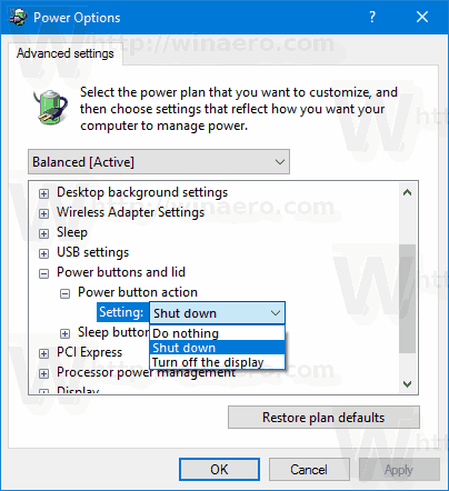 Windows 10 Change Hardware Power Button Action 2 