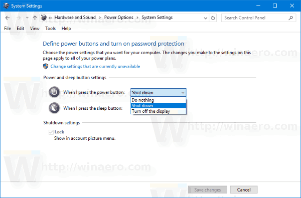Windows 10 Change Hardware Power Button Action 