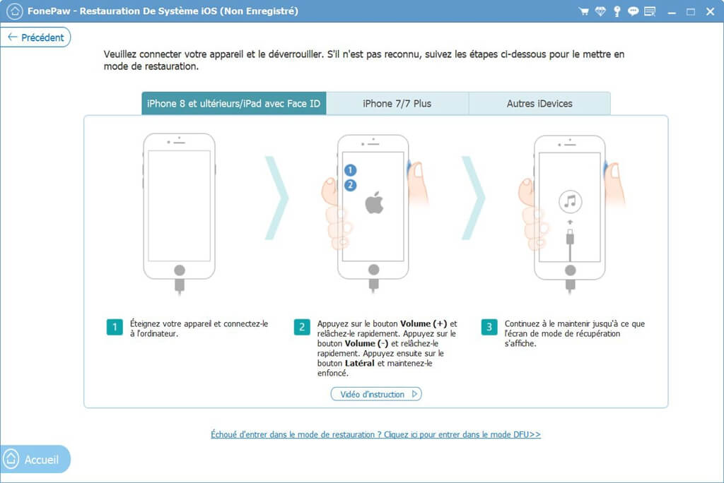 Entrer en Mode Récupération pour iPhone 7 et iPhone 8 Plus et iPhone X